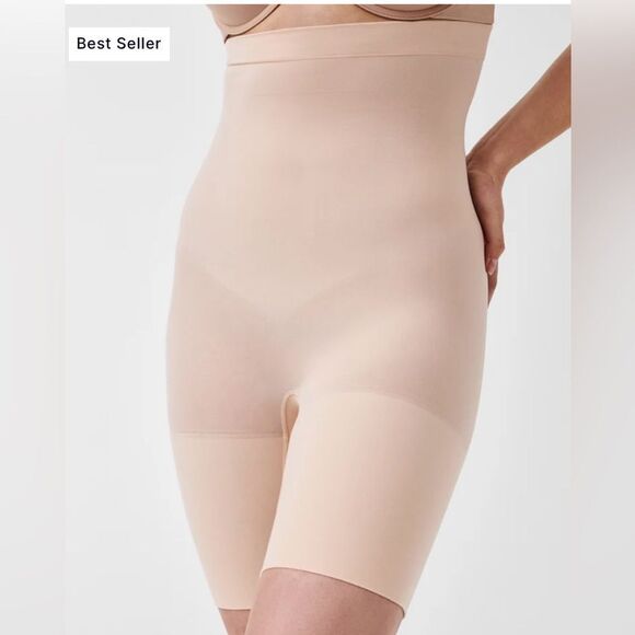 NWOT SPANX Cream Shapewear High-Waisted Shorts - Picture 1 of 5